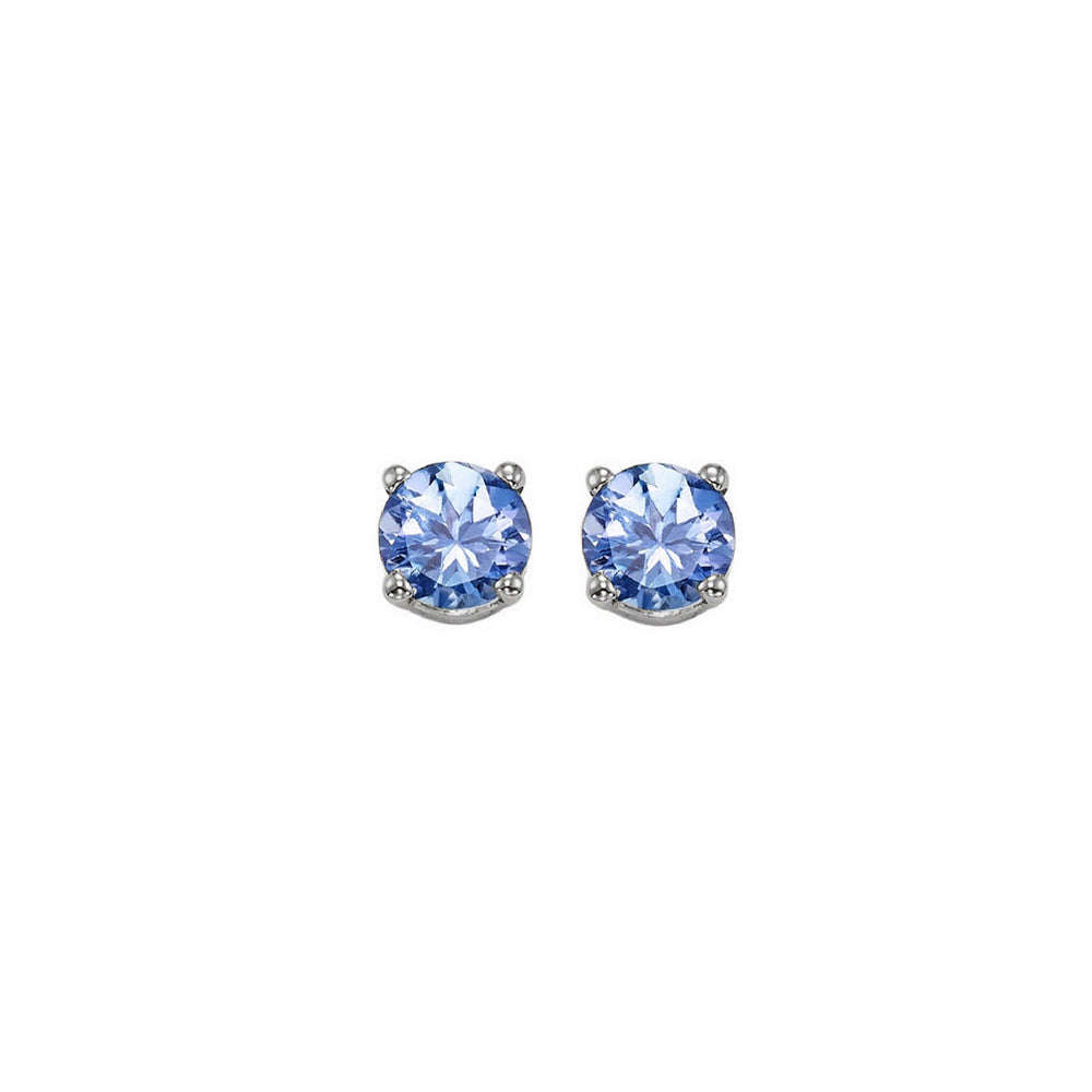 round prong set tanzanite stud earrings in 14k white gold