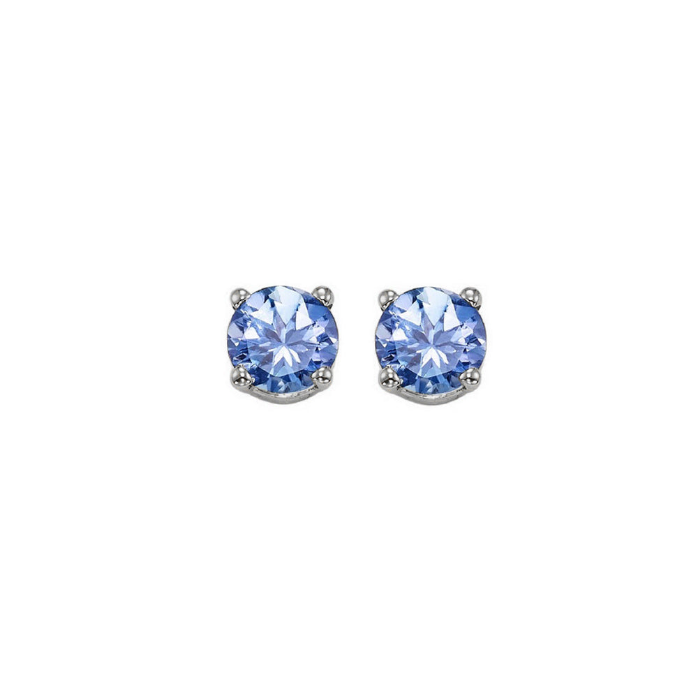 four prong tanzanite studs in 14k white gold (4.5 mm)