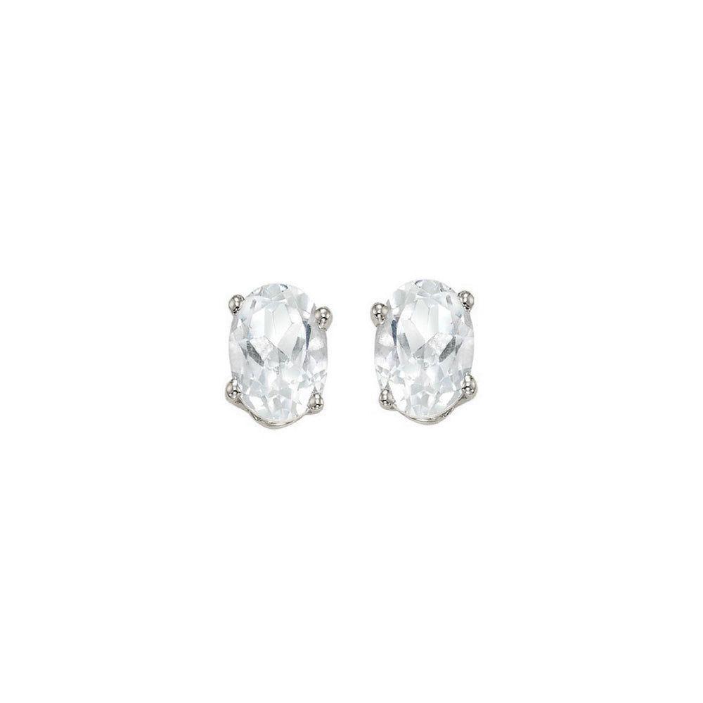 oval prong set white sapphire stud earrings in 14k white gold