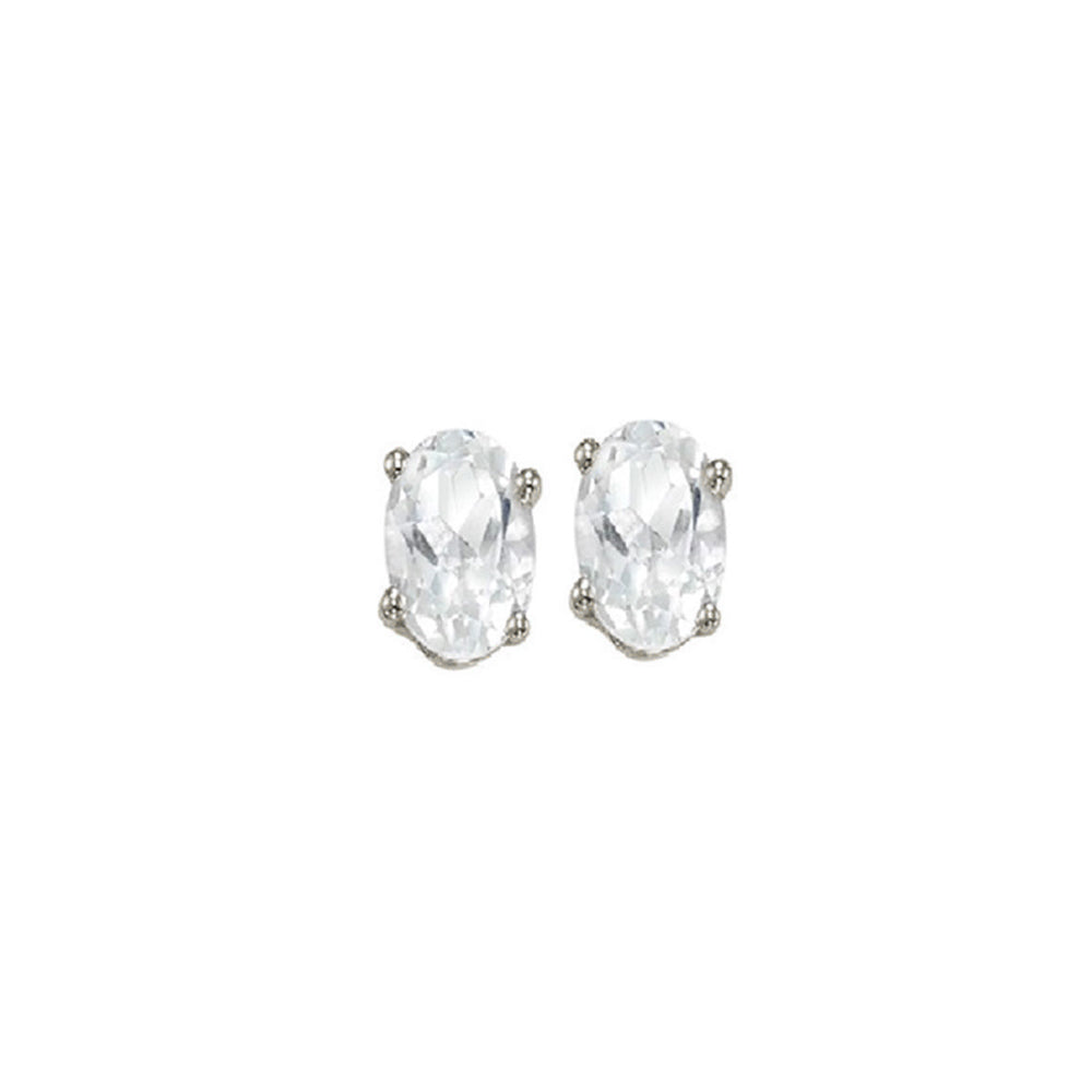 oval prong set white sapphire stud earrings in 14k white gold