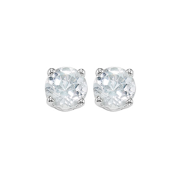 four prong white topaz studs in 14k white gold (3 mm)