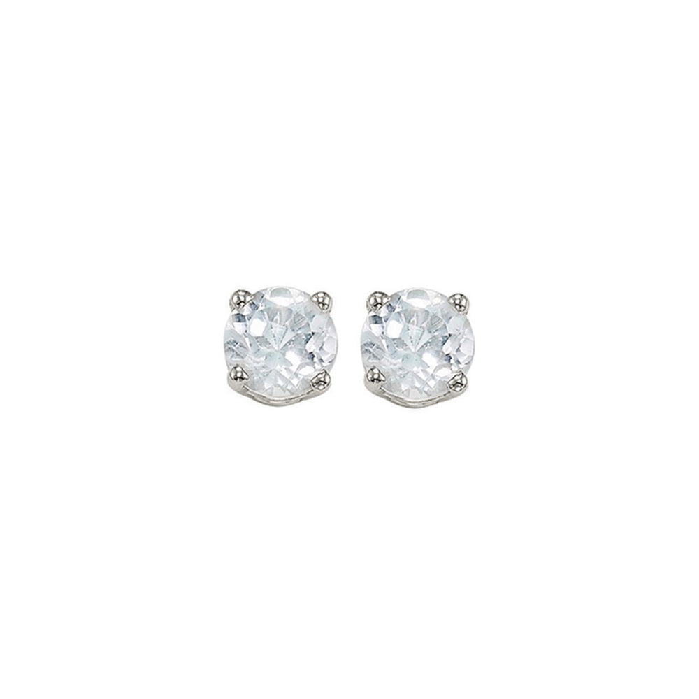 four prong white topaz studs in 14k white gold (4 mm)