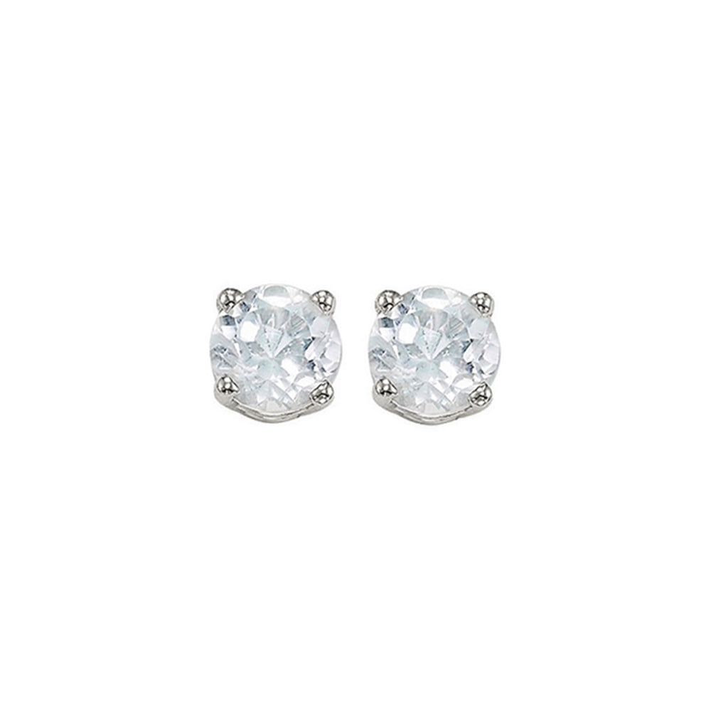 four prong white topaz studs in 14k white gold (5 mm)