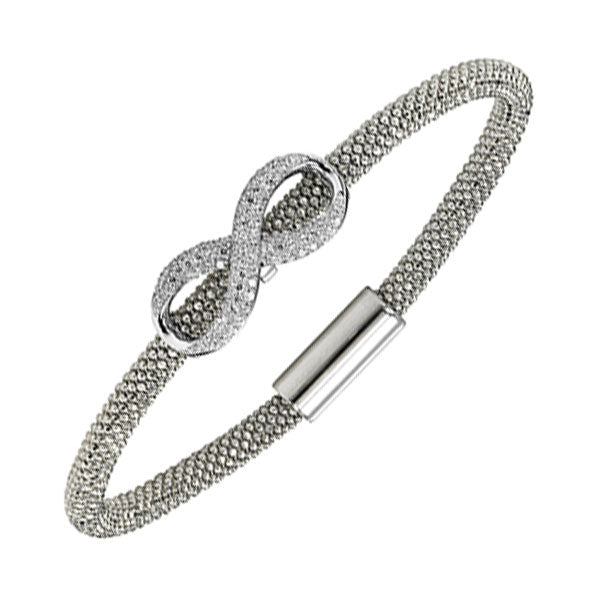 infinity symbol oval mesh cz bracelet in sterling silver