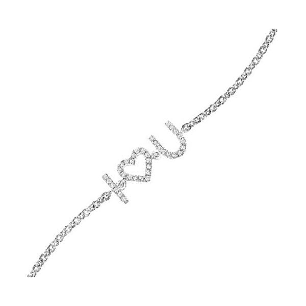 diamond encrusted i love u layer bracelet in sterling silver (1/10 ctw)