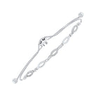 diamond marquise pattern slender bolo bracelet in sterling silver - adjustable (1/8 ctw)