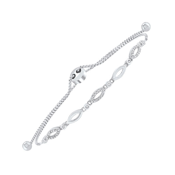 diamond marquise pattern slender bolo bracelet in sterling silver - adjustable (1/8 ctw)