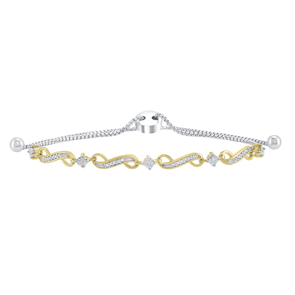 diamond vintage style solitaire bolo bracelet in sterling silver - adjustable (1/8ctw)