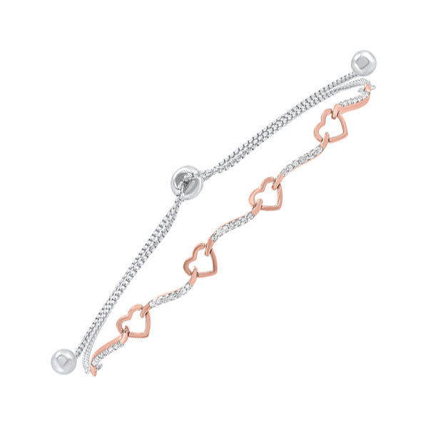 diamond open heart ribbon bolo bracelet in sterling silver - adjustable (1/8 ctw)