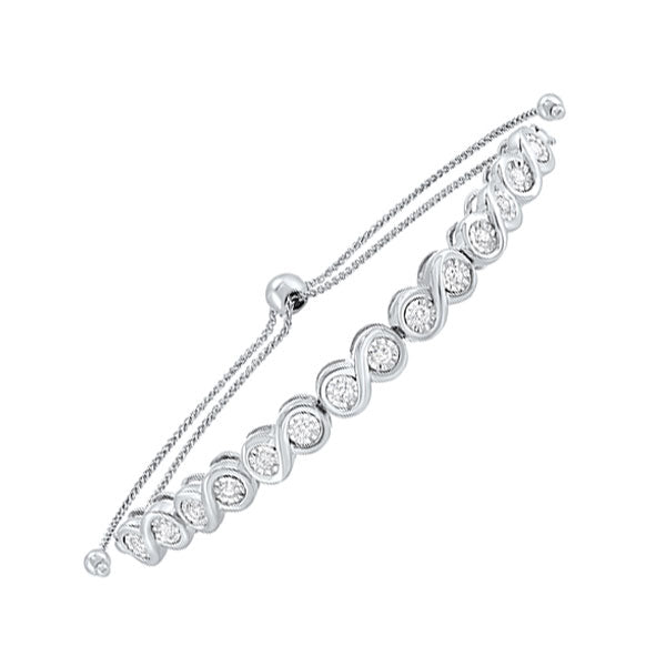 infinity bezel set bolo diamond bracelet in 10k white gold (1/2 ct. tw.)