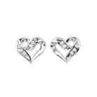 diamond open ribbon heart stud earrings in sterling silver