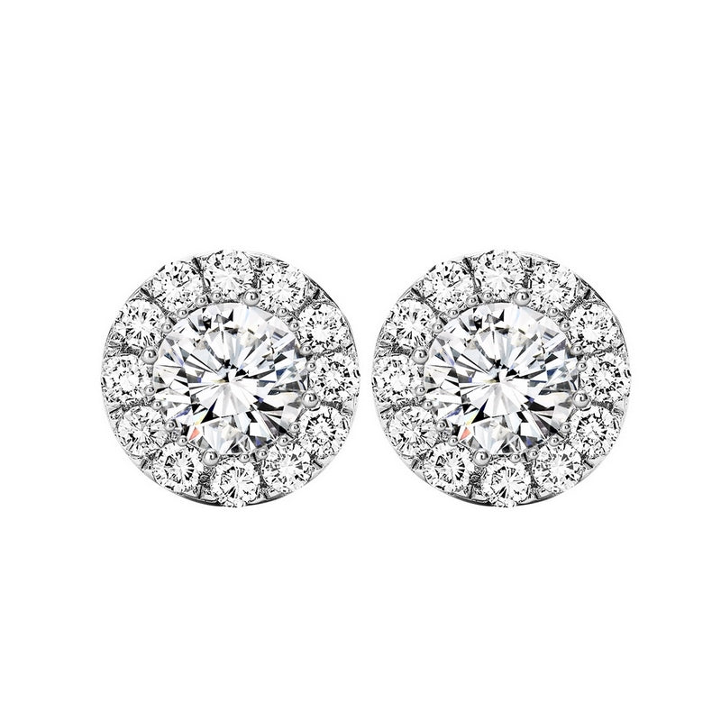 crystal halo round stud earrings in sterling silver