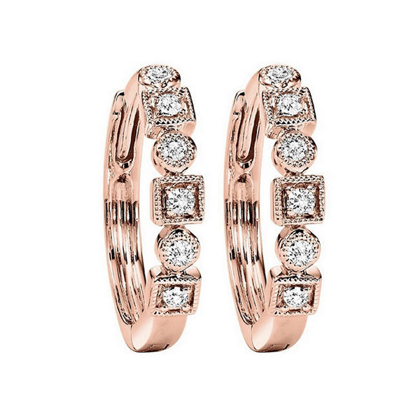 modern diamond petite huggie hoop earrings in 10k rose gold (1/7 ctw)