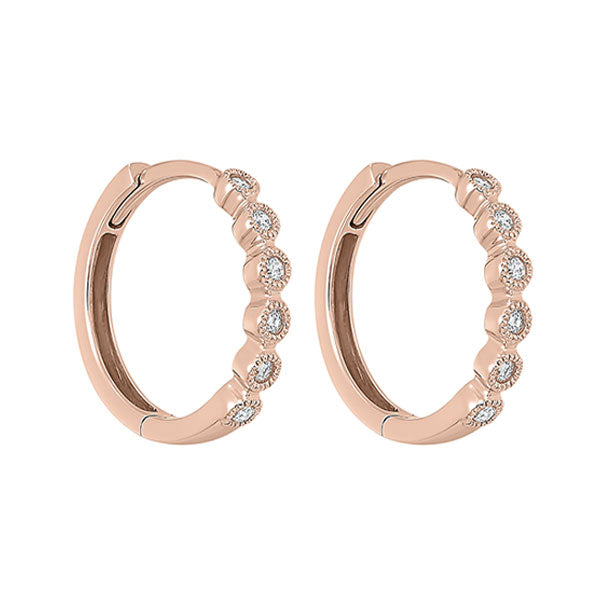 14k rose gold mixable bezel diamond earrings 1/7ct