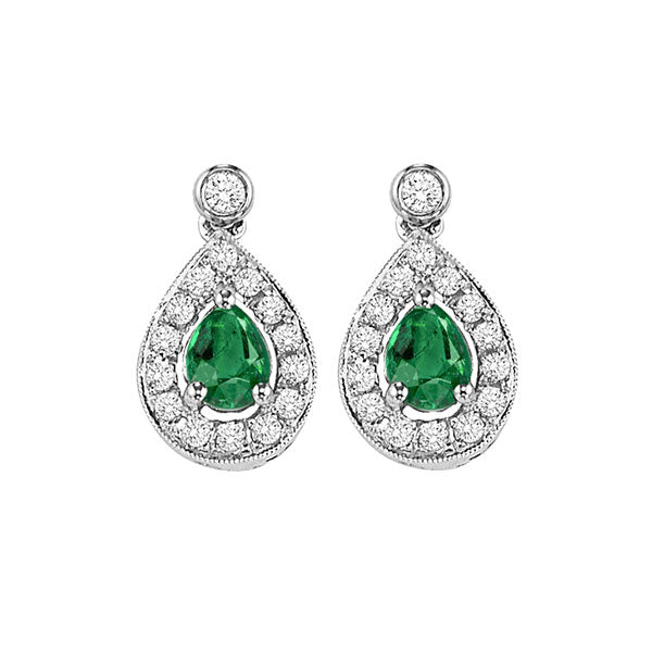 14k white gold color ensembles halo prong emerald earrings 1/6ct