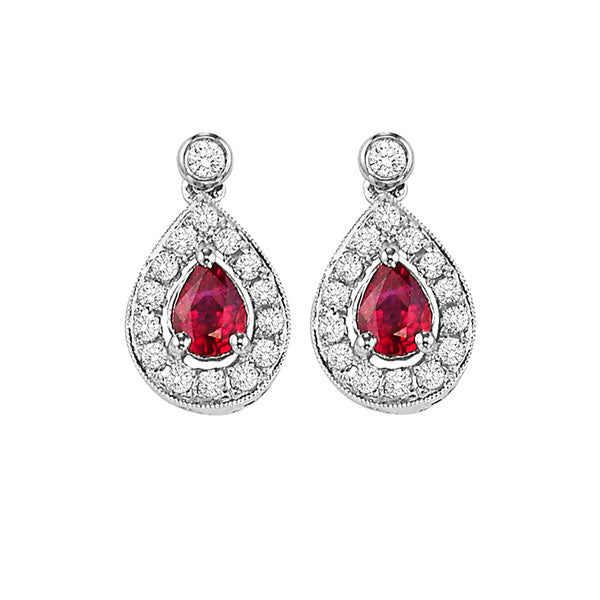 14k white gold color ensembles halo prong ruby earrings 1/6ct