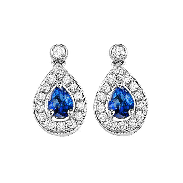 14k white gold color ensembles halo prong sapphire earrings 1/6ct