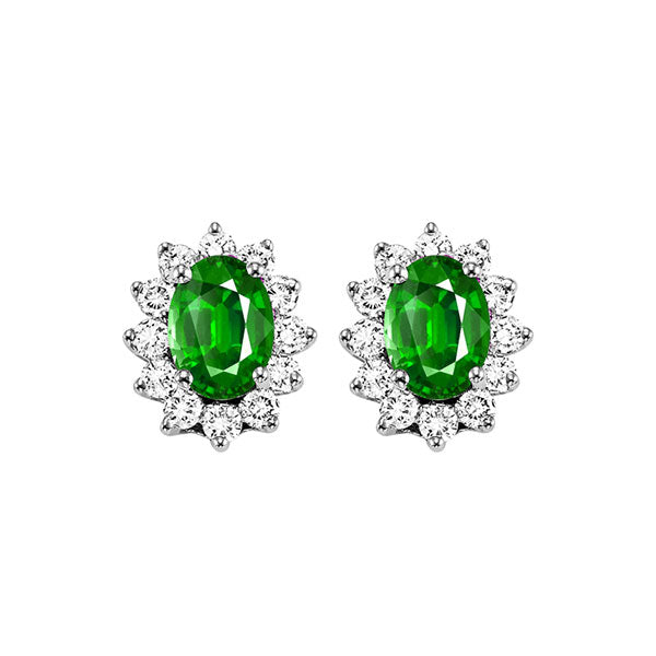 14k white gold color ensembles halo prong emerald earrings 3/8ct