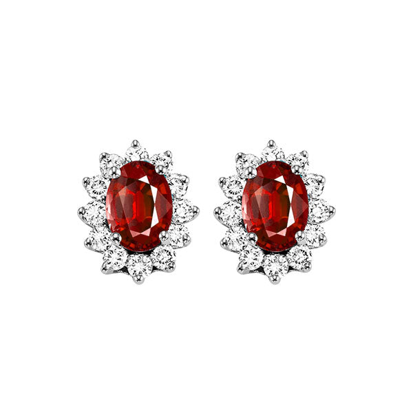 14k white gold color ensembles halo prong ruby earrings 3/8ct