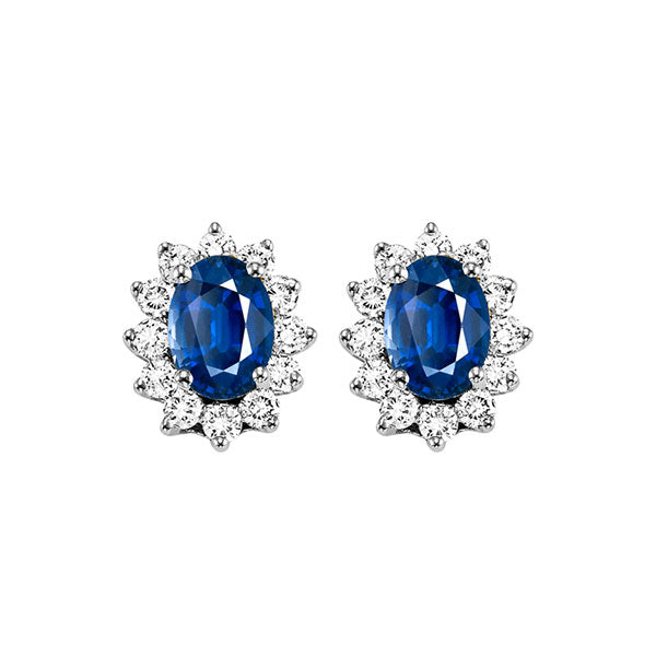 14k white gold color ensembles halo prong sapphire earrings 3/8ct