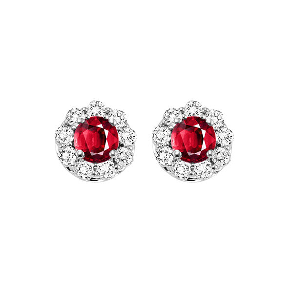 14k white gold color ensembles halo prong ruby earrings 3/4 ct