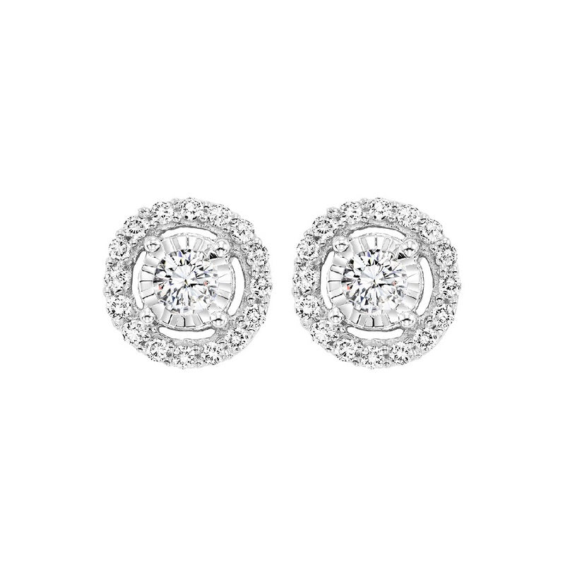 diamond solitaire starburst stud earrings in 14k white gold (1/10ctw)