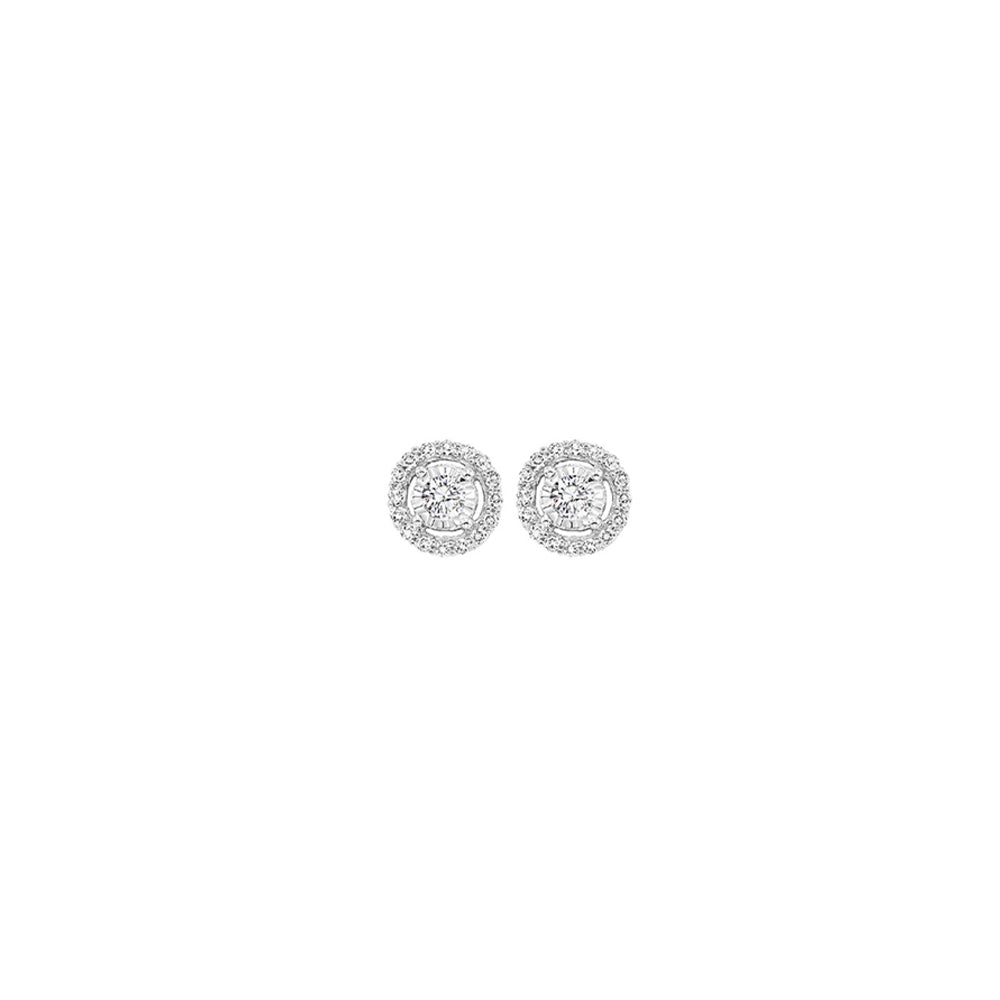 diamond solitaire starburst stud earrings in 14k white gold (1/7ctw)