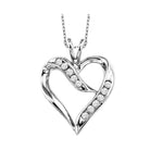 diamond open ribbon heart pendant in sterling silver