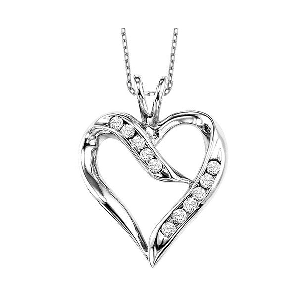 diamond open ribbon heart pendant in sterling silver