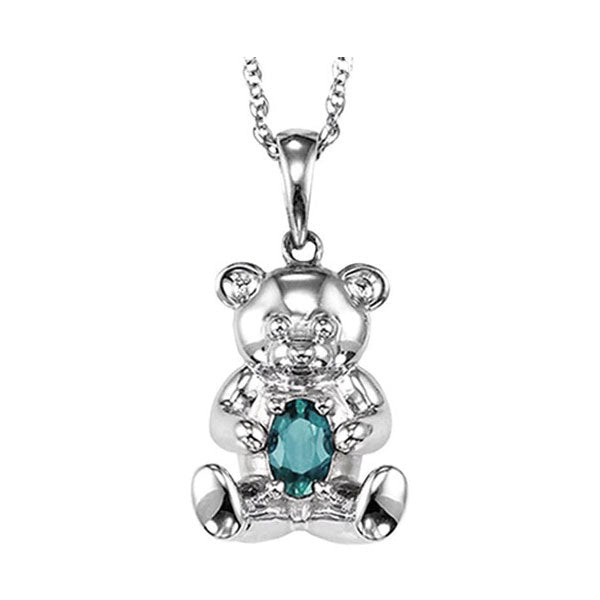 teddy bear aquamarine birthstone pendant in sterling silver