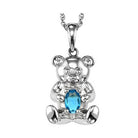 teddy bear blue topaz birthstone pendant in sterling silver