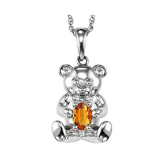 teddy bear citrine birthstone pendant in sterling silver