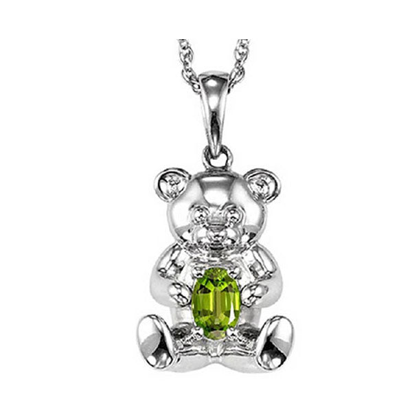 teddy bear peridot birthstone pendant in sterling silver