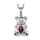 teddy bear garnet birthstone pendant in sterling silver