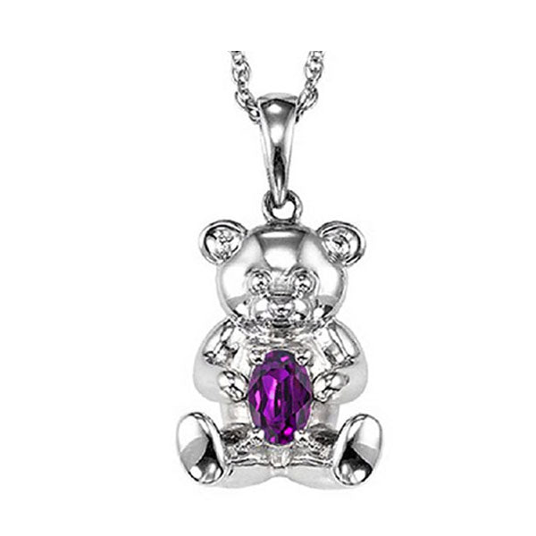 teddy bear amethyst birthstone pendant in sterling silver