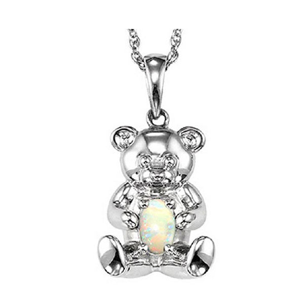 teddy bear opal birthstone pendant in sterling silver