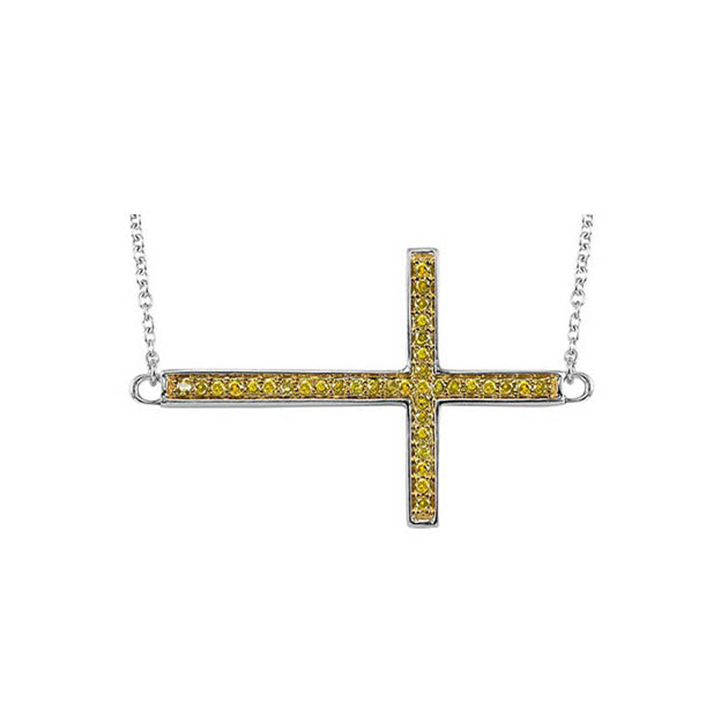 fancy yellow diamond sideways cross pendant in sterling silver