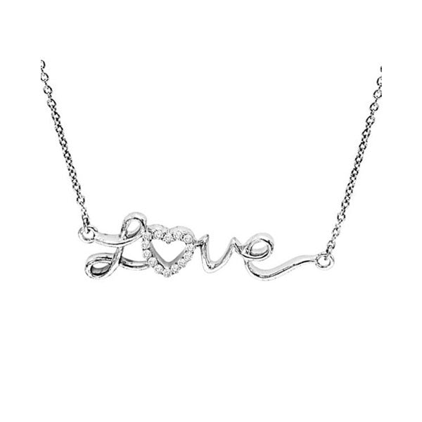 diamond cursive love heart pendant in sterling silver