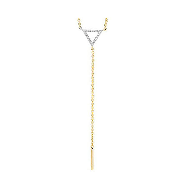 modern diamond triangle frame lariat necklace in yellow gold