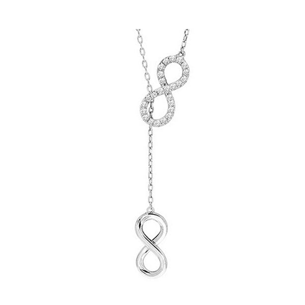 diamond double infinity symbol lariat necklace in white gold (1/10ctw)