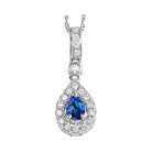 teardrop sapphire & diamond halo pendant in 14k white gold (1/10 ct. tw.)