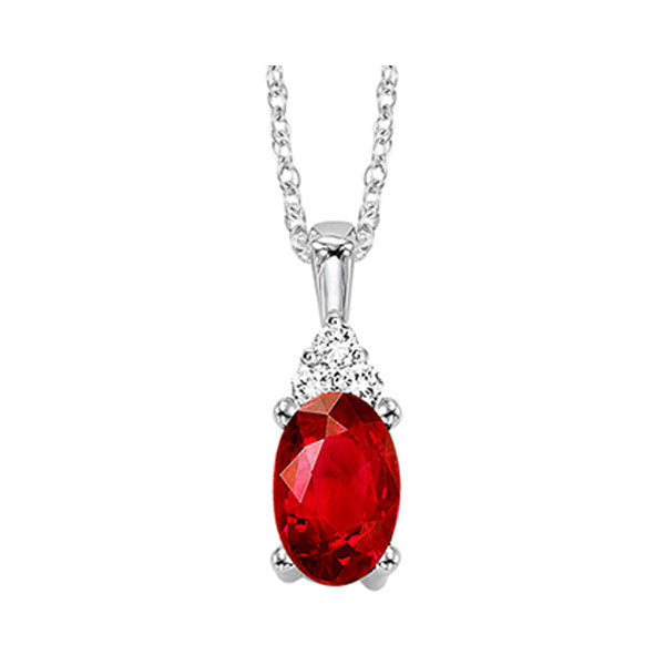 oval garnet & diamond halo pendant in 10k white gold (1/30 ct. tw.)