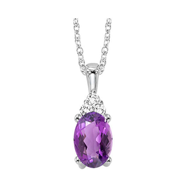 oval amethyst & diamond halo pendant in 10k white gold (1/30 ct. tw.)