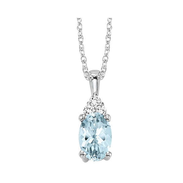 oval aquamarine & diamond halo pendant in 10k white gold (1/30 ct. tw.)