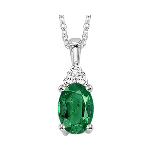 oval emerald & diamond halo pendant in 10k white gold (1/30 ct. tw.)