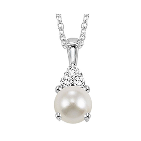 oval pearl & diamond halo pendant in 10k white gold (1/30 ct. tw.)