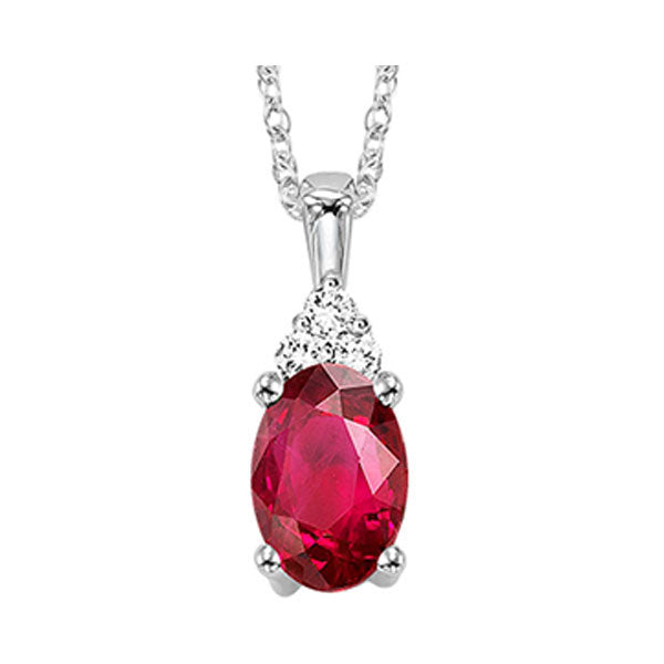 oval ruby & diamond halo pendant in 10k white gold (1/30 ct. tw.)