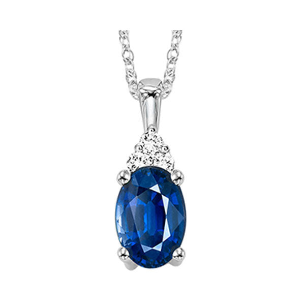 oval sapphire & diamond halo pendant in 10k white gold (1/30 ct. tw.)