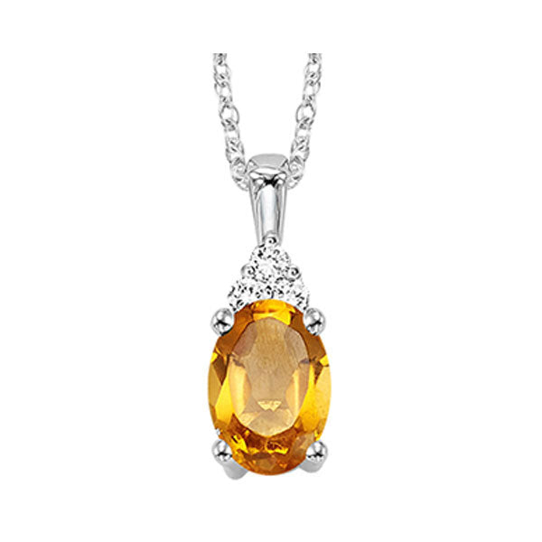 oval citrine & diamond halo pendant in 10k white gold (1/30 ct. tw.)