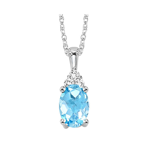 oval blue topaz & diamond halo pendant in 10k white gold (1/30 ct. tw.)